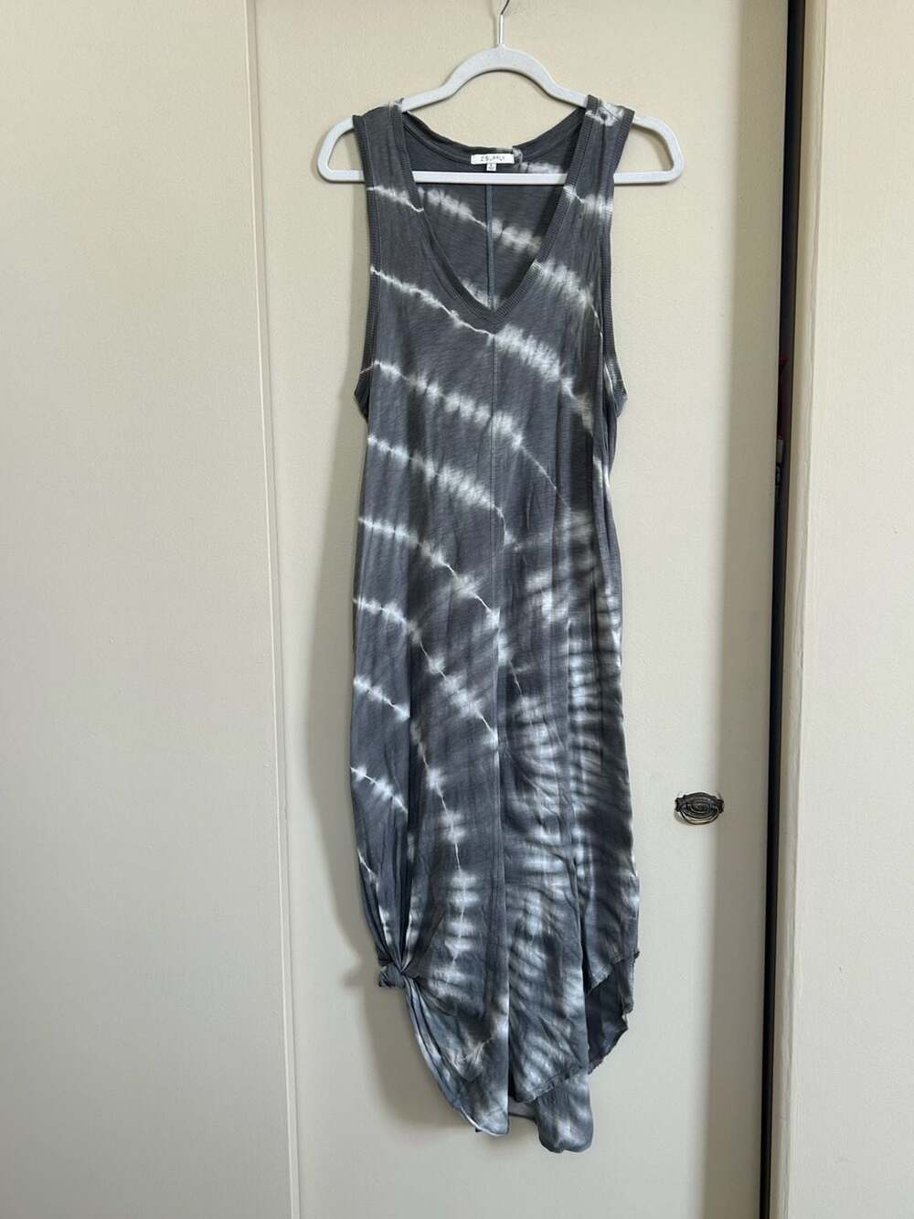 Z Supply Gray Tie Dye V-Neck Midi Tank Dress Size L